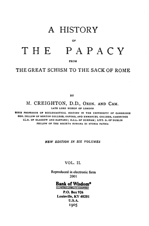 (image for) A History of the Papacy, Vol. 2 of 6 Vols.